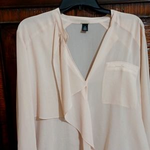 Chicos Pale pink long chiffon   blouse W/Feminine Ruffle front NWOT